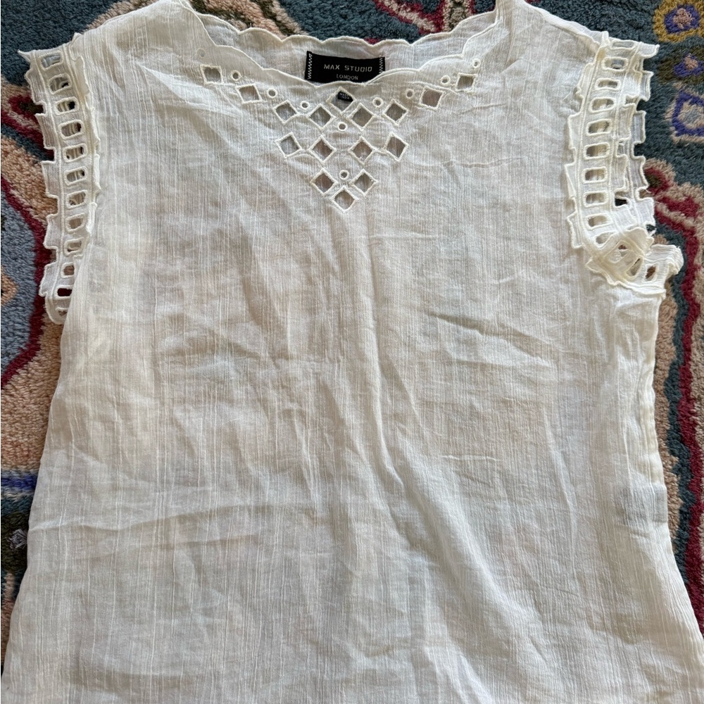 Max Studio White Lace Trim Top